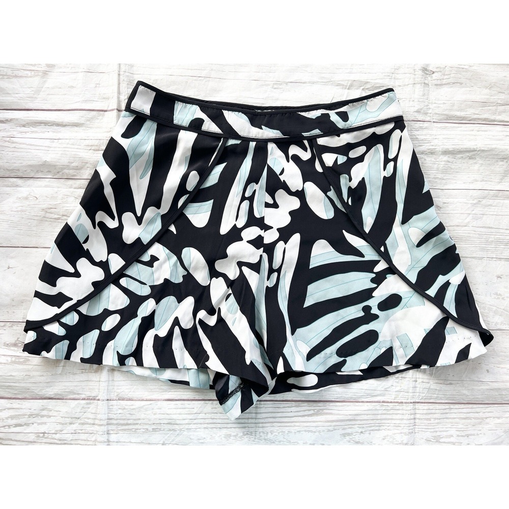 Parker Womens Side Zip Abstract Printed Silk Short Shorts White Blue Black Sz 4